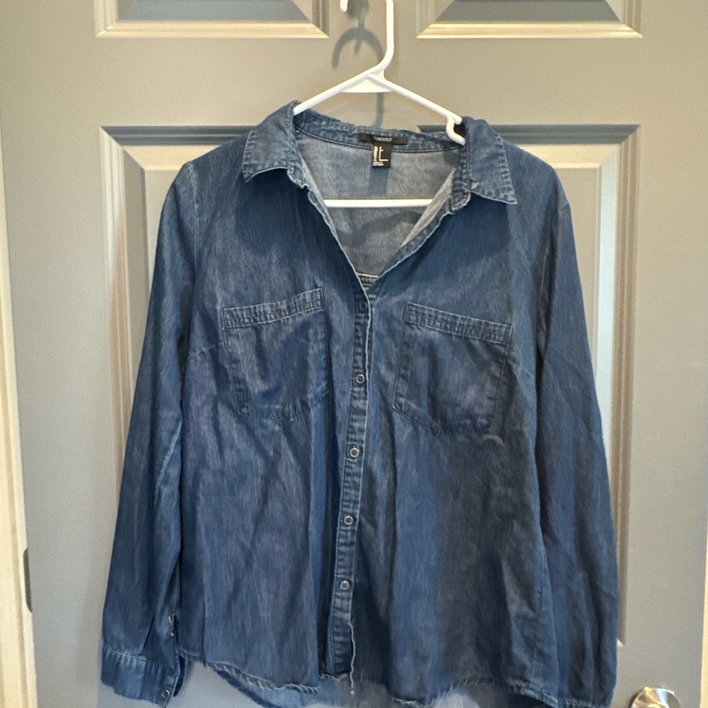 Forever 21 Denim Button-Down Shirt in Blue